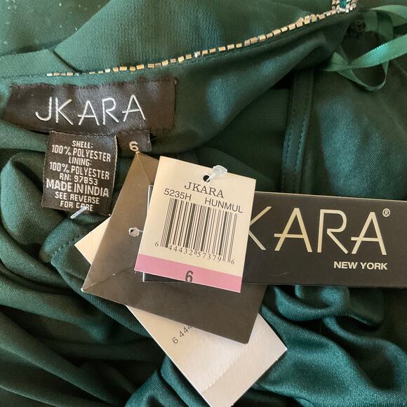 JKara Women's Cocktail Dress Size 6 Green Sequined Asymmetric Caped Mini Sheath - Picture 10 of 13